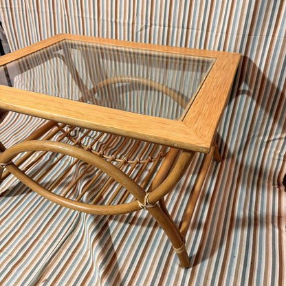 MCM Vintage Bamboo Coffee Table with Square Top and Glass 70s Retro Design