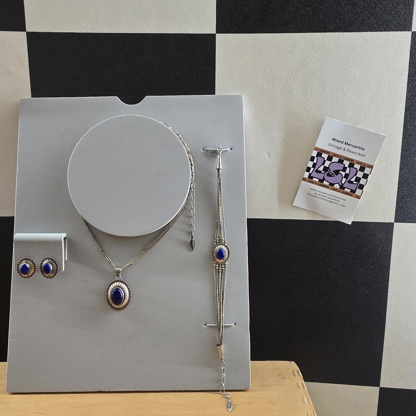 Antique Art Deco S Silver Earrings Necklace Bracelet Set Blue Lapis Lazuli Stone