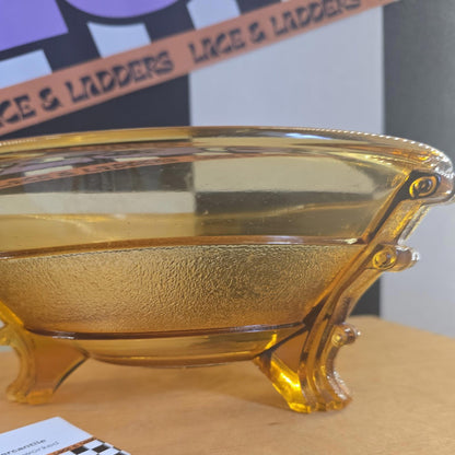 Antique Vintage Art Deco Amber Glass Bowl 3 Legs