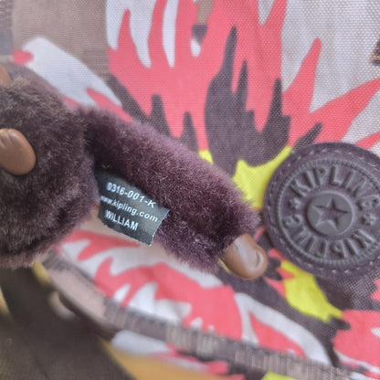 Kipling Brown Floral Crossbody Bag with Monkey Keyring 17” X 11” Ex Con