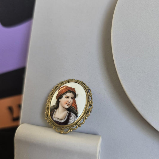 Vintage Brooche Lady Bright Colours Gold Tone