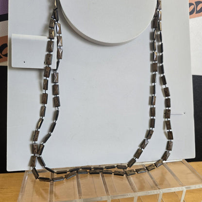 Unusual Vintage Wood Effect Long Necklace MCM 1960s Retro Statement Jewellery