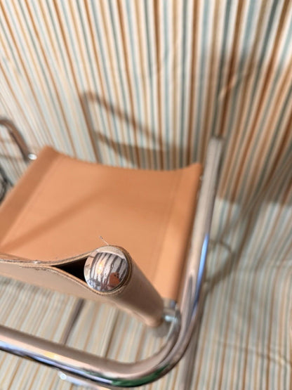 Vintage Tubular Chrome Leather Bar Stool Mart Stam Bauhaus Style, Italian MCM
