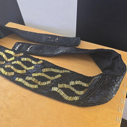1980s Hand Made Beaded Belt Waist Belt 91cm Long Vintage Black & Gold