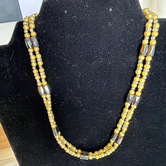 Long Magnetic Hematite & Pink Cats Eye Beaded Necklace Wrap Bracelet