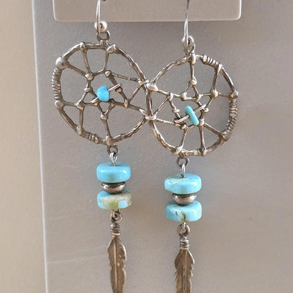 Dream Catcher Sterling Silver Turquoise 18" American Chain Necklace Vintage