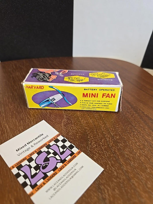 Vintage  Battery Operated Mini Handy Fan With Folding Blades Original Box