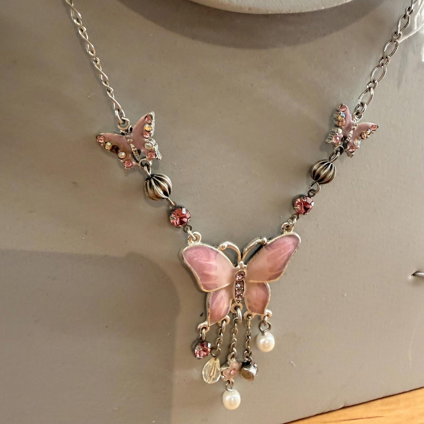 Beautiful Vintage Enamel Butterfly Necklace & Earring Set Gift Boxed