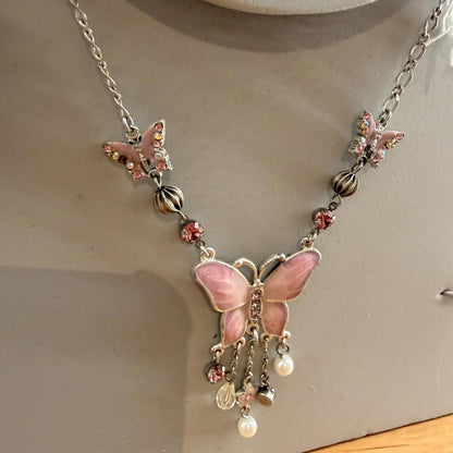 Beautiful Vintage Enamel Butterfly Necklace & Earring Set Gift Boxed