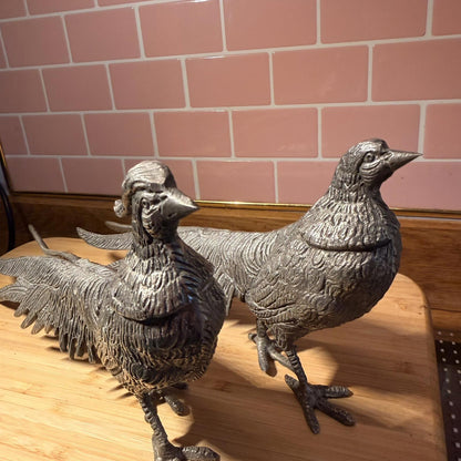 Vintage Alpaca Silver plated Italy Pair of Pheasants 13.3" & 12.5" Art Figurine