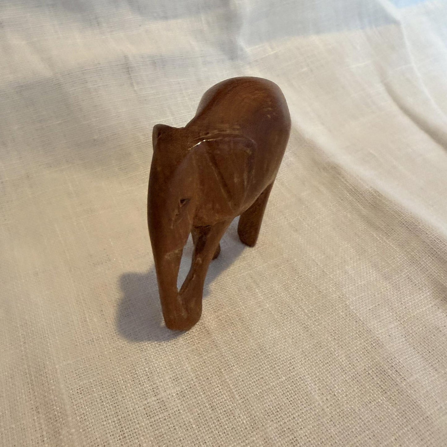 Vintage Hand Carved Wooden Elephant with Trunk mcm ornament