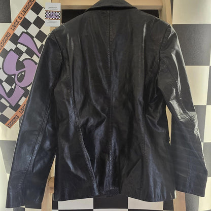 River Island Vintage 1990's Black Leather Jacket Blazer UK 12 Used Condition