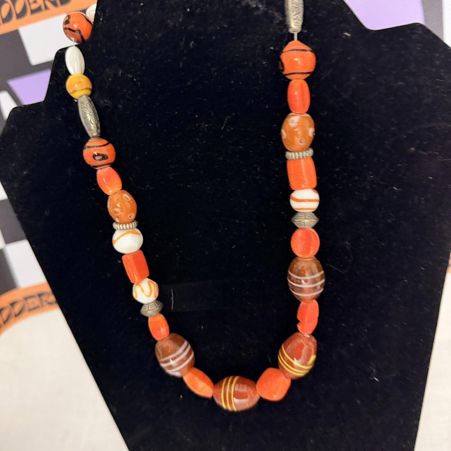 Vintage Costume Jewellery Necklace Beaded Design gorgeous 60s 70s orange funk
