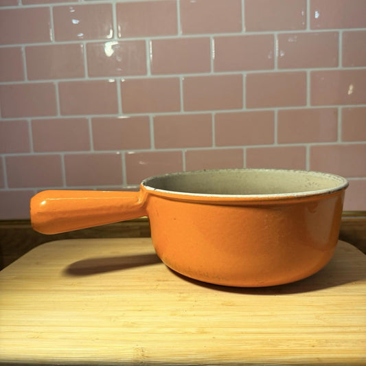 Cast Iron Enamel Antique Saucepan Vintage Kitchenalia Country Kitchen orange
