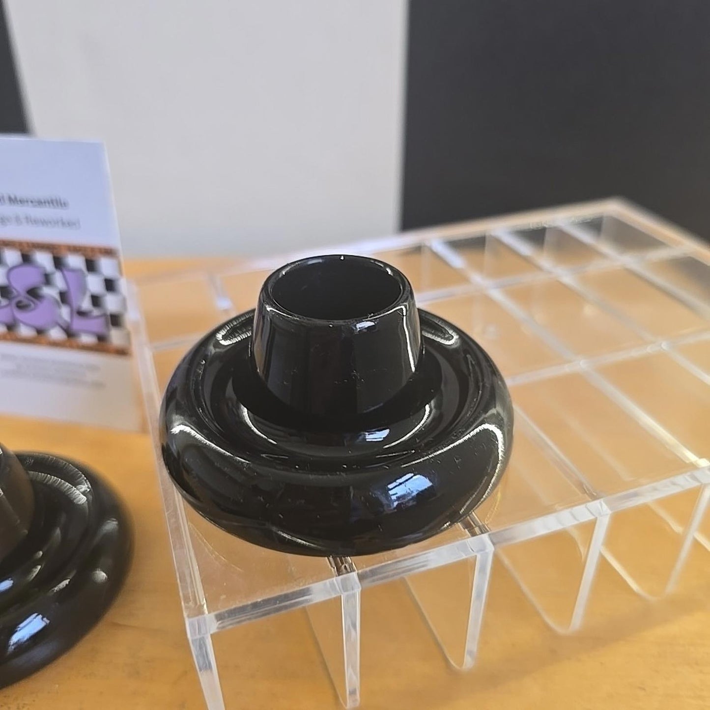 Vintage MCM Black Ceramic Candle Holder X2