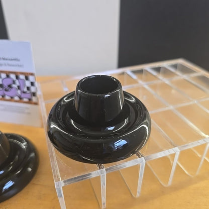 Vintage MCM Black Ceramic Candle Holder X2