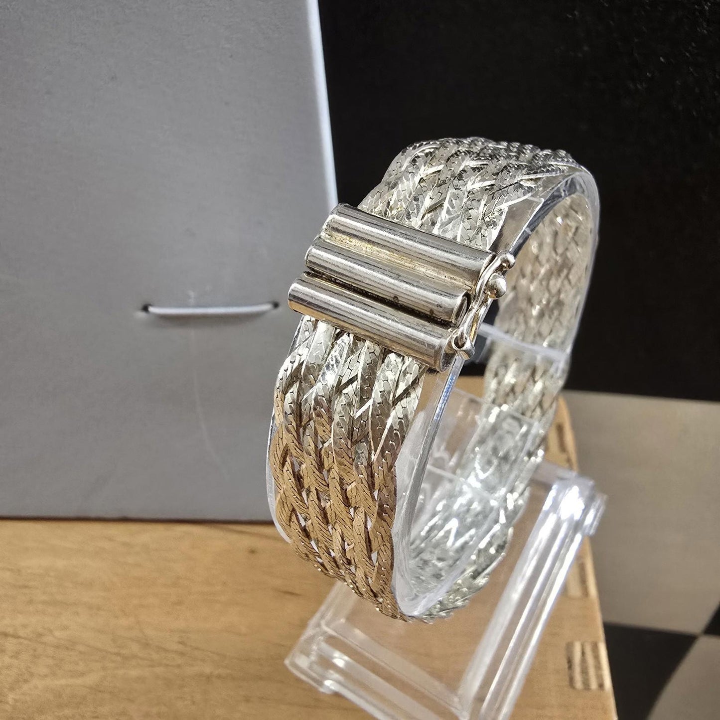 Vintage Italy 925 Sterling Silver Heavy Wide Basket Weave bracelet