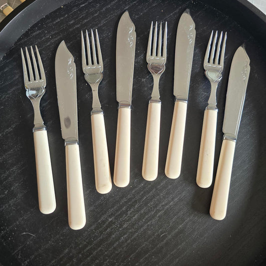 Vintage Flatware Set with Cream Handles