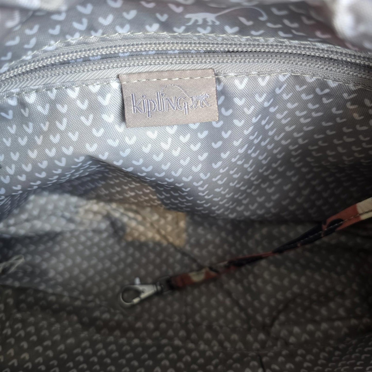 Kipling Cross Body Bag Peach Black Flowers Large With Monkey extra pockets