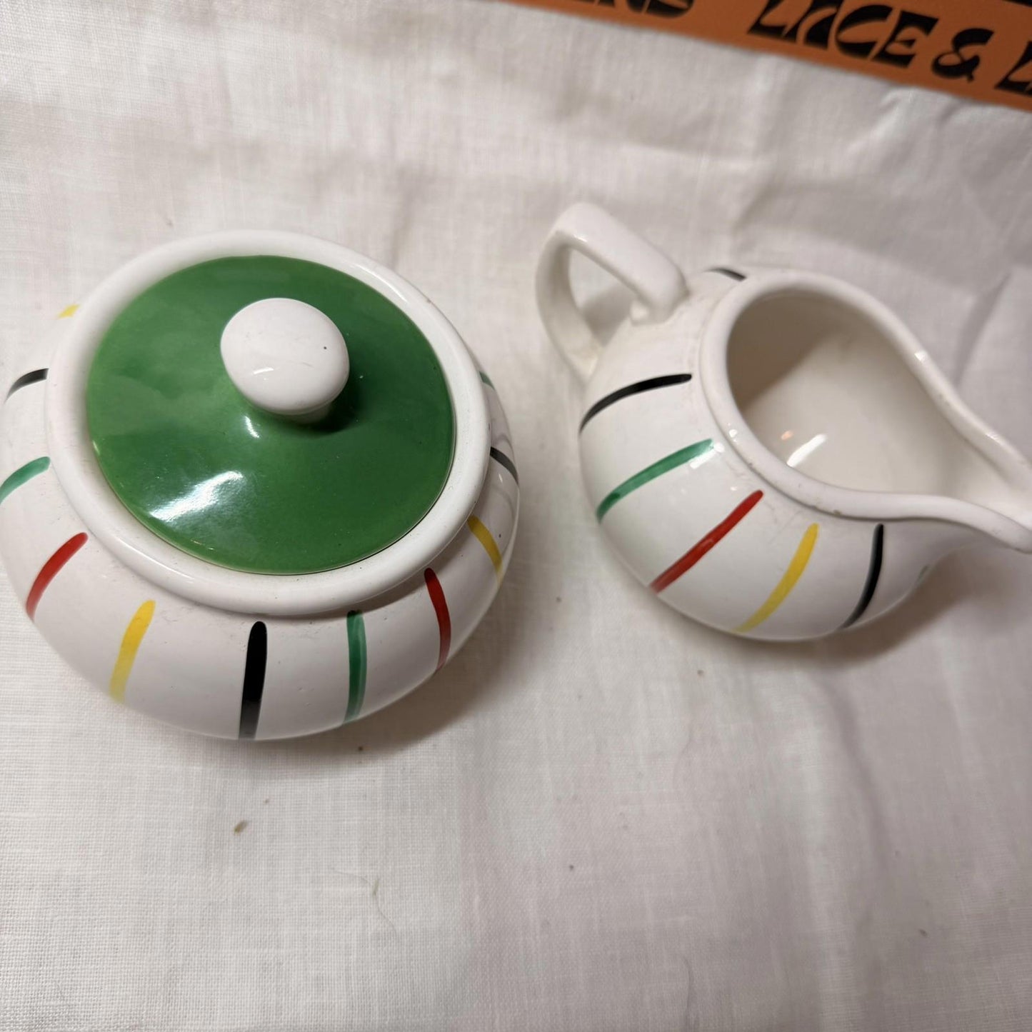 rare Longchamp, France, hand painted, sugar bowl and milk jug in faience. mcm