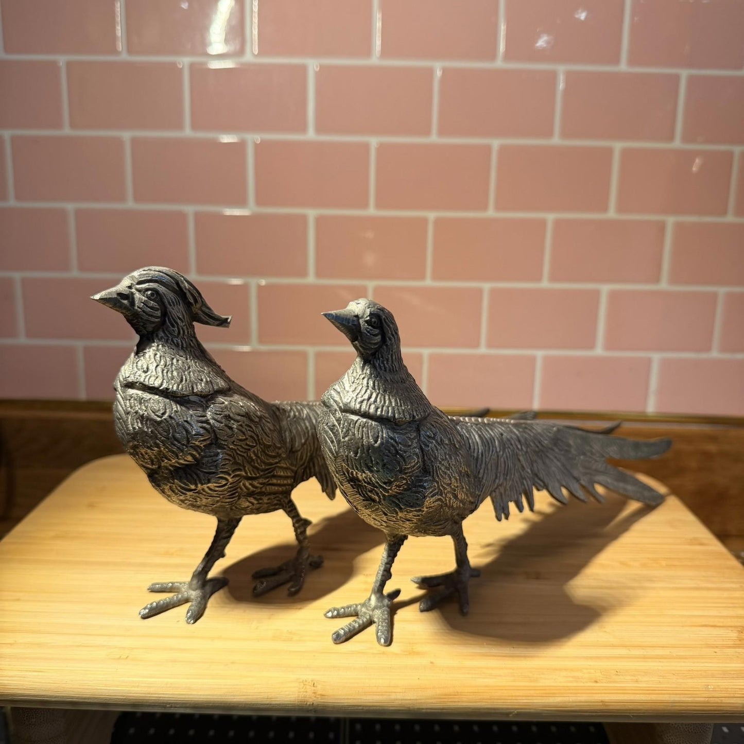 Vintage Alpaca Silver plated Italy Pair of Pheasants 13.3" & 12.5" Art Figurine
