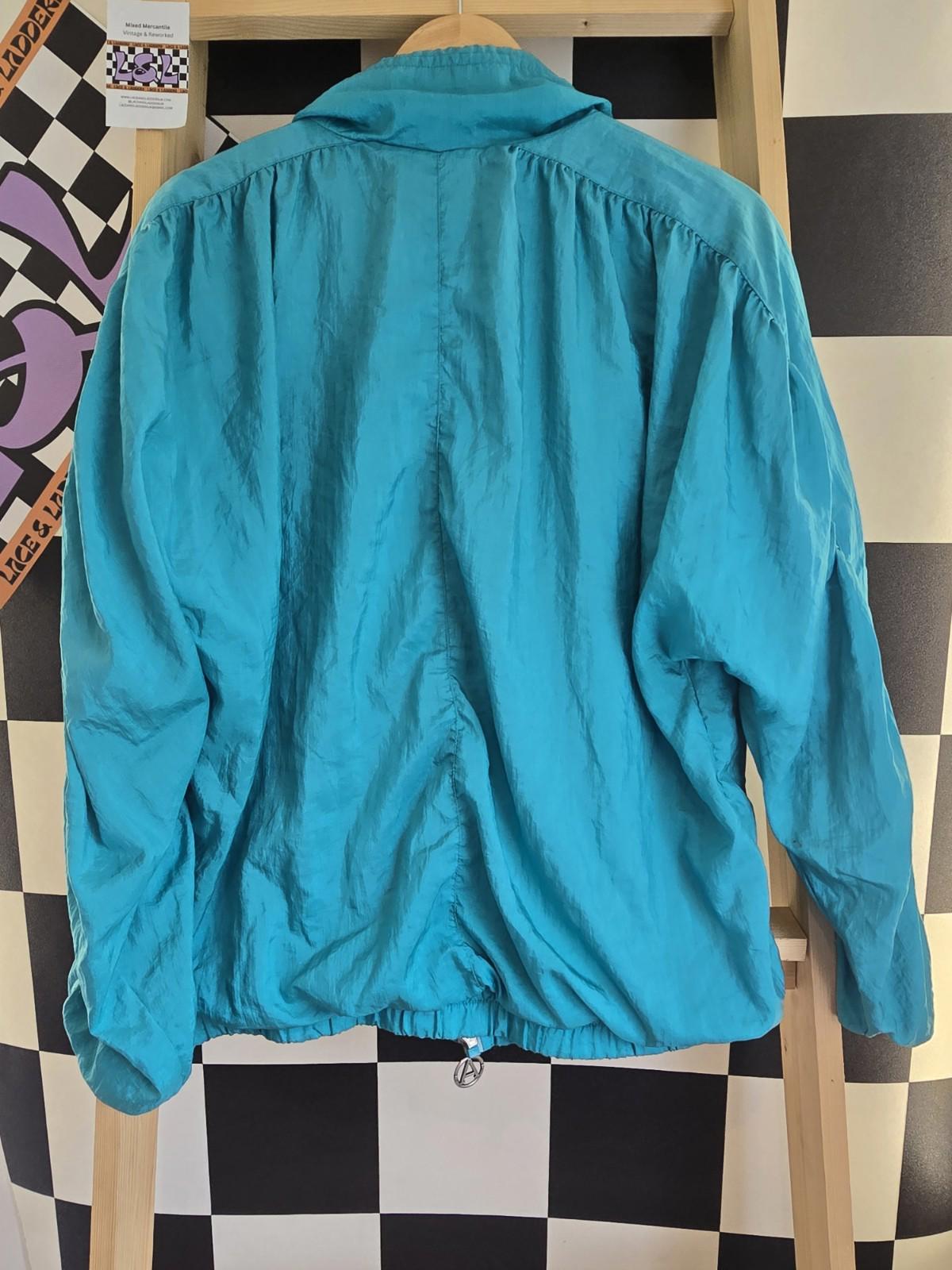 ADOLFO Blue Windbreaker Retro Vintage Jacket Ties And Cotton Lining Slight Mark