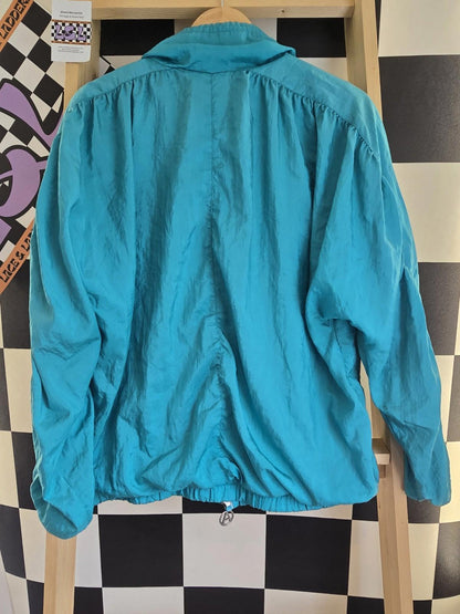 ADOLFO Blue Windbreaker Retro Vintage Jacket Ties And Cotton Lining Slight Mark