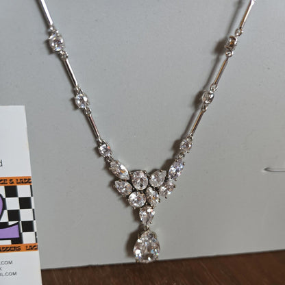 Sterling Silver 925 Vintage Necklace with Cubic Zirconia Pendants