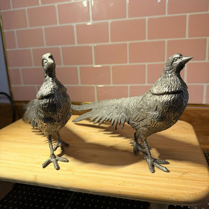 Vintage Alpaca Silver plated Italy Pair of Pheasants 13.3" & 12.5" Art Figurine