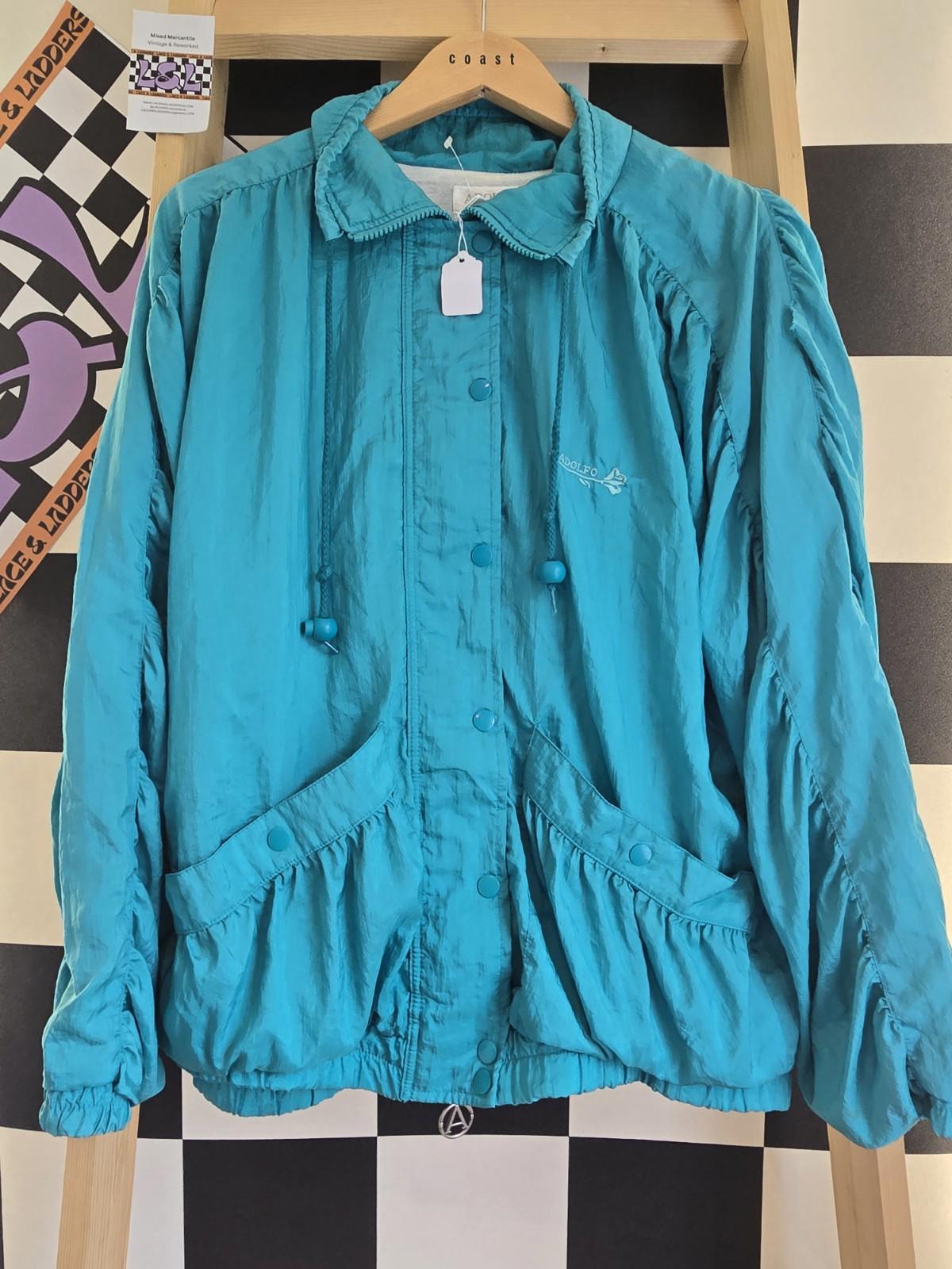 ADOLFO Blue Windbreaker Retro Vintage Jacket Ties And Cotton Lining Slight Mark