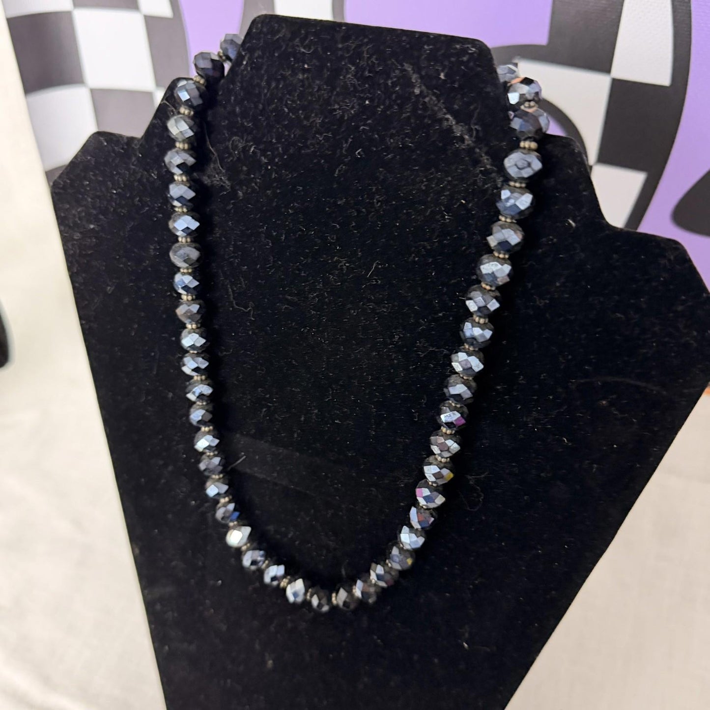 Vintage Costume Jewellery Necklace Unknown Beaded Design gorgeous dark sparkle