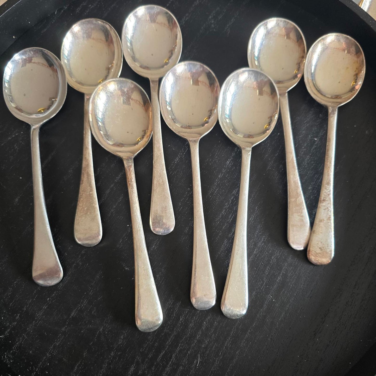 Set of 8 Vintage Silver PLATE EPSN Flatware SOUP Spoons