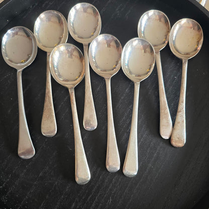 Set of 8 Vintage Silver PLATE EPSN Flatware SOUP Spoons