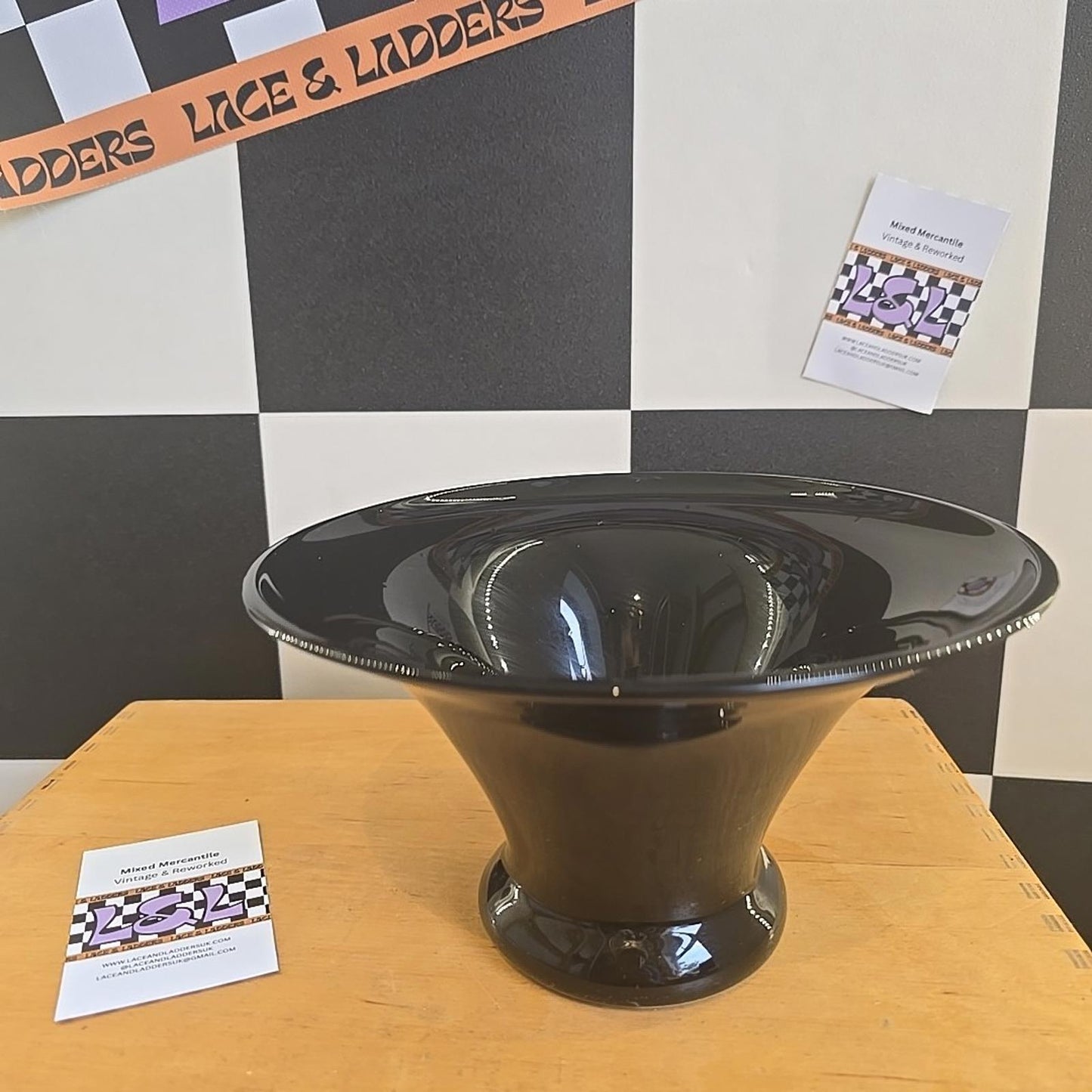Spectacular MCM VINTAGE Black Glass Vase Unique Design