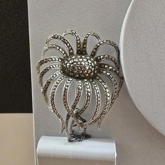 Vintage Antique Ornate Silver Marked Brooch Pin Floral