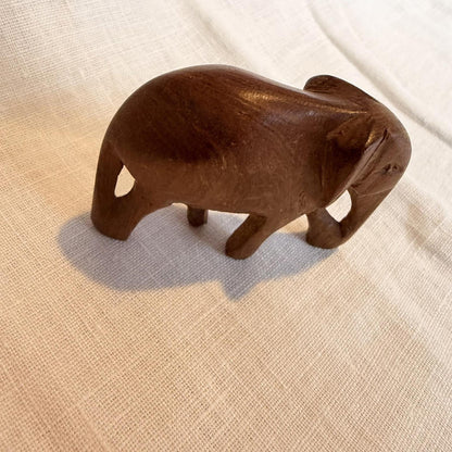 Vintage Hand Carved Wooden Elephant with Trunk mcm ornament