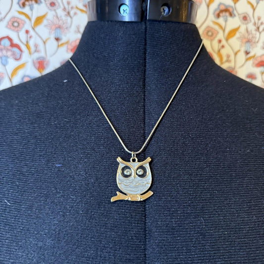 Vintage Costume Jewellery Necklace Metal Chain Design owl