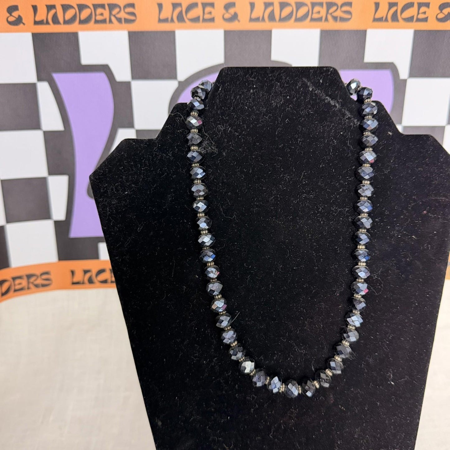 Vintage Costume Jewellery Necklace Unknown Beaded Design gorgeous dark sparkle