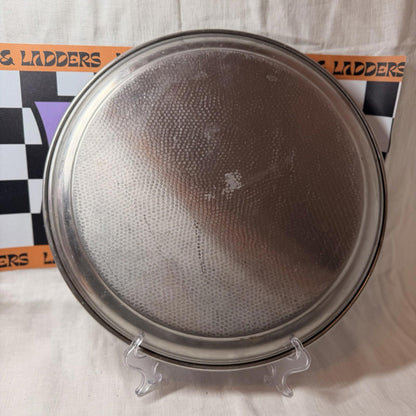 XL Vintage Chrome Hammered Tray MCM Retro Serving Tray Silver Tone round
