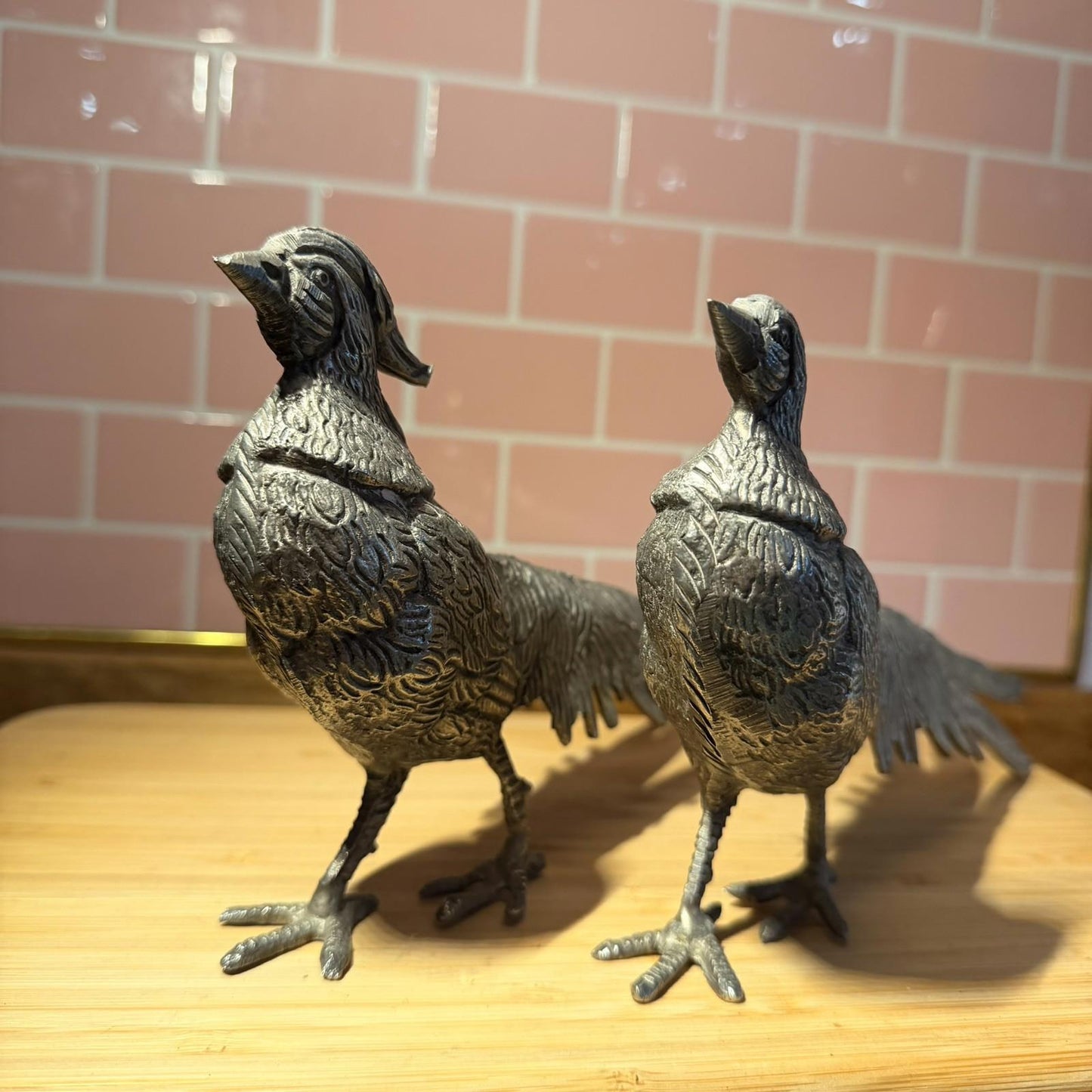 Vintage Alpaca Silver plated Italy Pair of Pheasants 13.3" & 12.5" Art Figurine
