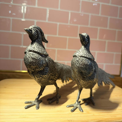Vintage Alpaca Silver plated Italy Pair of Pheasants 13.3" & 12.5" Art Figurine