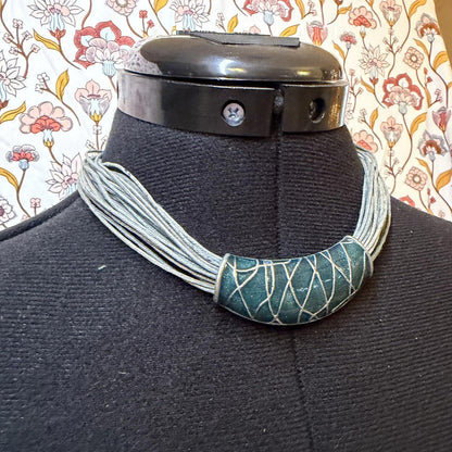 pendant necklace on rope chain string 90s y2k style large blue statement