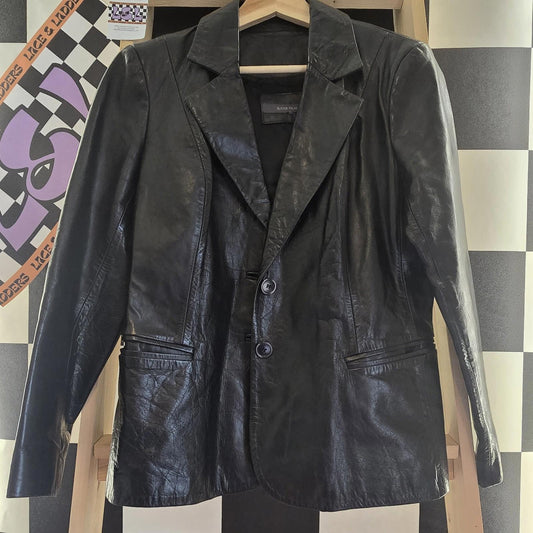 River Island Vintage 1990's Black Leather Jacket Blazer UK 12 Used Condition