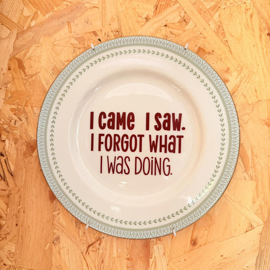 Vintage Plates With Slogan On ‘I Forgot’, Handmade Unique UK Novelty