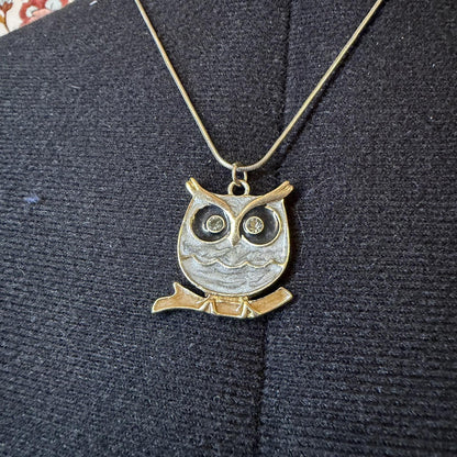 Vintage Costume Jewellery Necklace Metal Chain Design owl