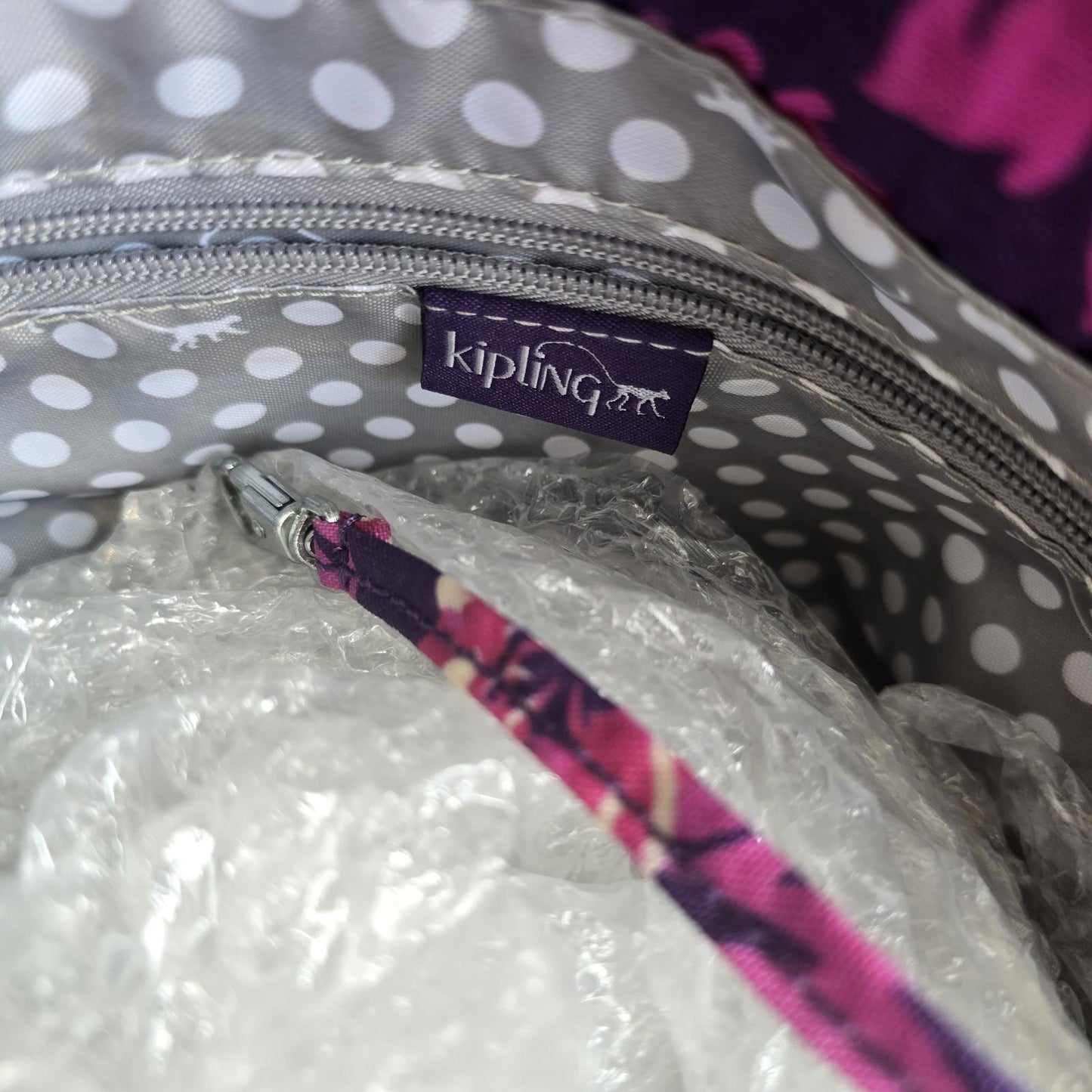 Kipling Medium Handbag In Purple And Pink Multi-print with matching PURSE