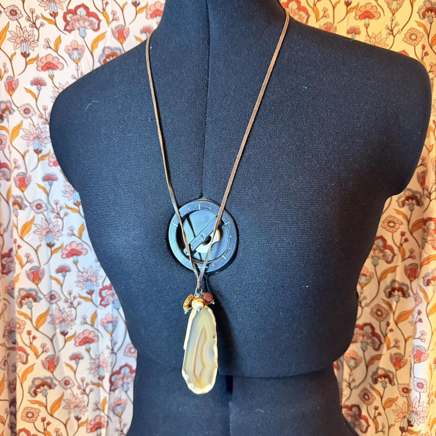 pendant necklace on leather  string 90s y2k style crystal slice