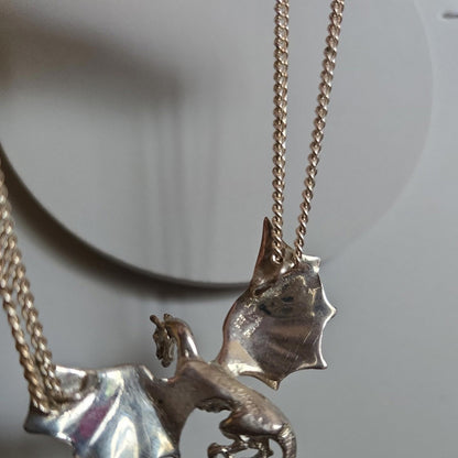Dragon Necklace 925 Silver Vintage Pendant Gothic Fantasy Legend Flying