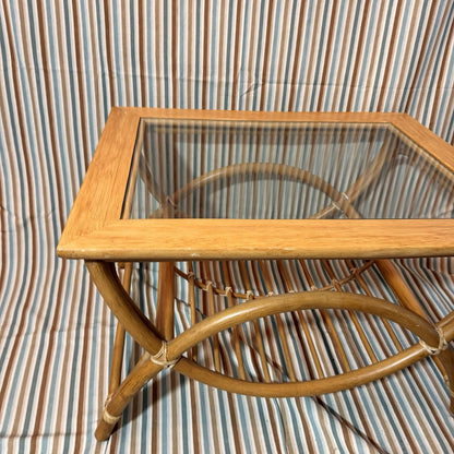 MCM Vintage Bamboo Coffee Table with Square Top and Glass 70s Retro Design