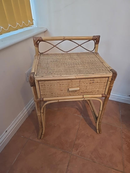 Bamboo Single Drawer Side Table Vintage